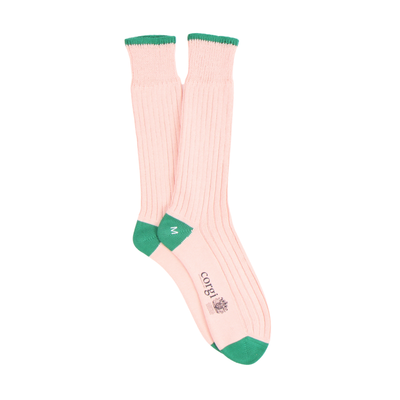 Men's Pure Cotton Contrast Trim Boot Socks PINK