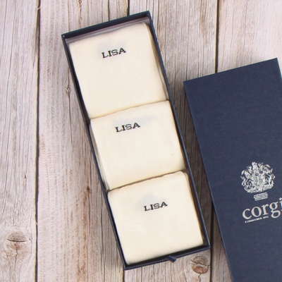 3 pairs of personalised socks in a box 