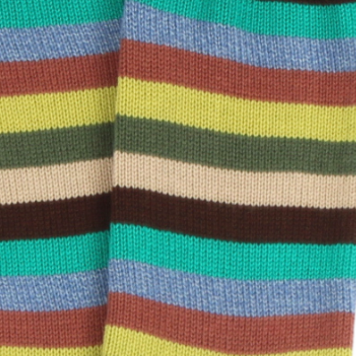 Colorful striped socks with black cuffs and toes on a white background