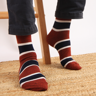 Men's Vintage Stripe Cotton Socks in Rust
