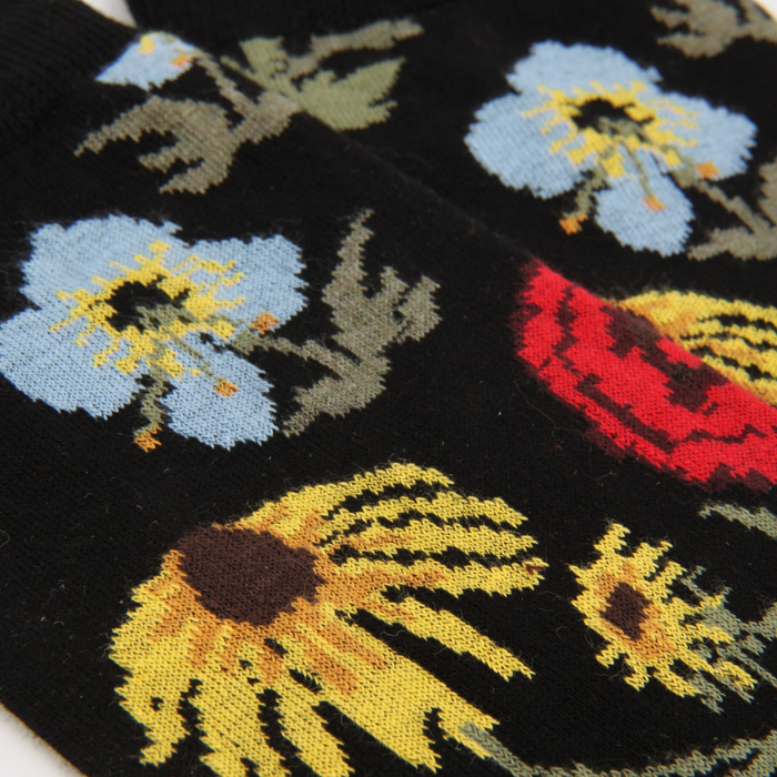 close up of knitted floral fabric