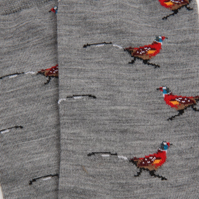Gray socks with colorful bird pattern