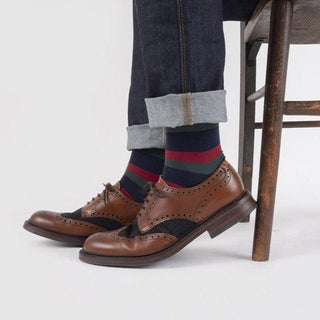 Men's lightweight cotton-blend navy, red and green stripe sock inspired by The Black Watch, by Corgi Socks.