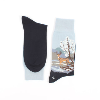 Men's Snowy Highland Stag Scene Cotton Socks