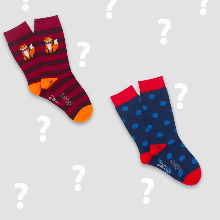 Boys lightweight cotton-blend assorted 2 pack socks.  You choose the size, and we choose the socks. No two pairs will be the same, by Corgi Socks.