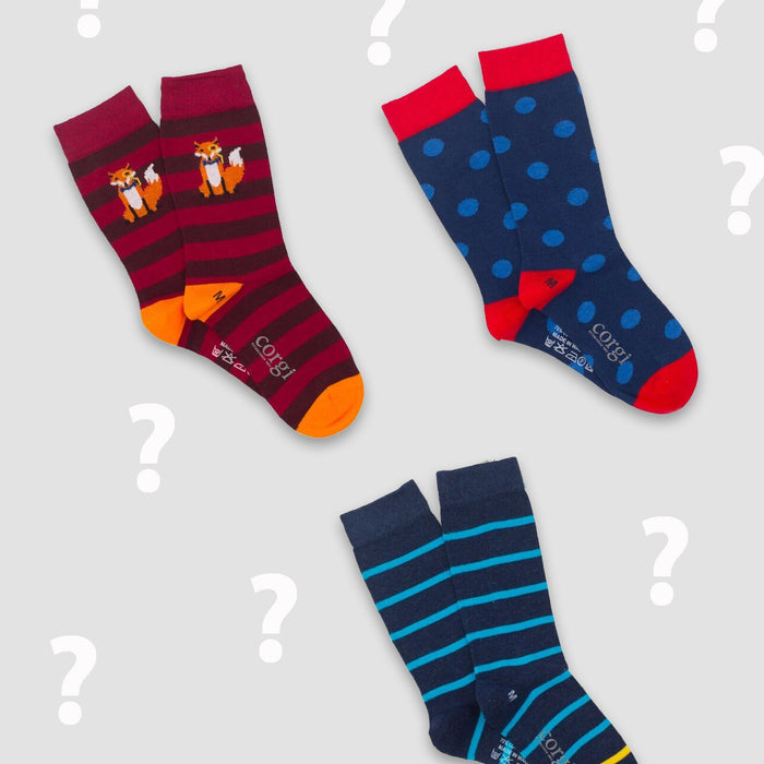 Boys lightweight cotton-blend assorted 3 pack socks.  You choose the size, and we choose the socks, by Corgi Socks.