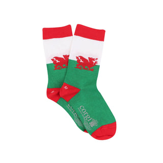 Children's Welsh Flag Cotton Socks - Corgi Socks