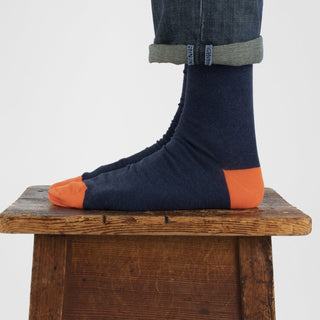 Navy and Orange Contrast Heel & Toe Cotton Socks - Corgi Socks