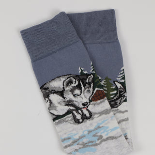 Men's Jumping Husky Scene Cotton Socks