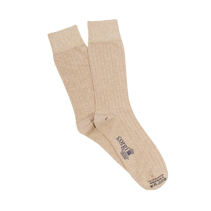 Men's Beige Rib Cotton Socks - Corgi Socks