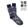 Floral patterned sock with William Morris Gallery logo on a white background