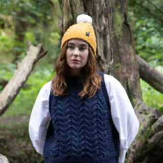 Multi Cable Knit Cashmere & Wool Bobble Beanie