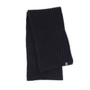 Navy ribbed knit scarf on a white background
