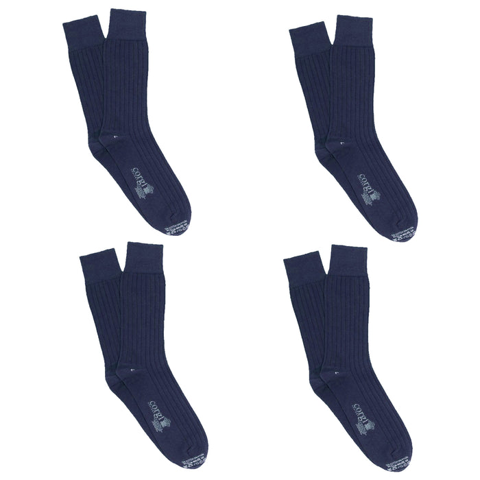 4 pairs of navy socks on a white background