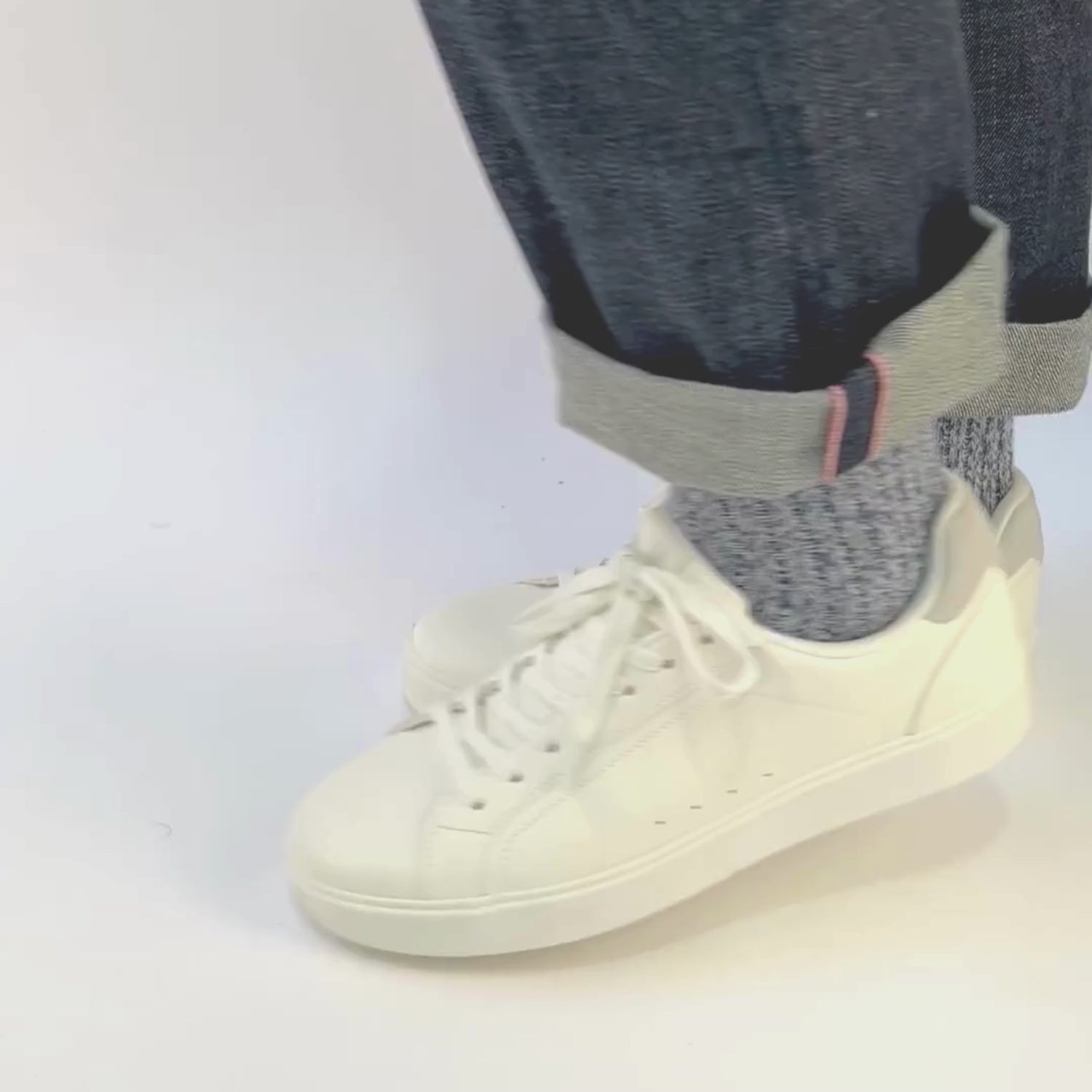 video of navy marl socks been worn with jeans 