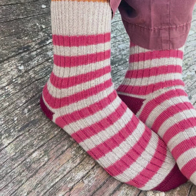 Red and beige striped socks