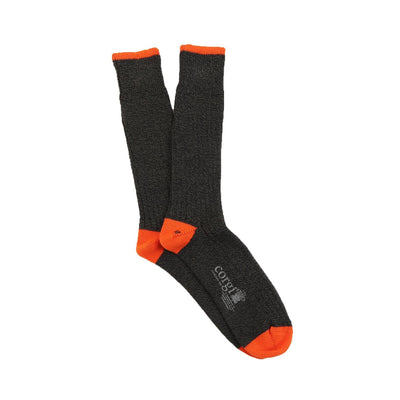 A pair of green men's pure cotton boot socks with orange trim, displayed in a folded manner to show the cuff and foot opening.
