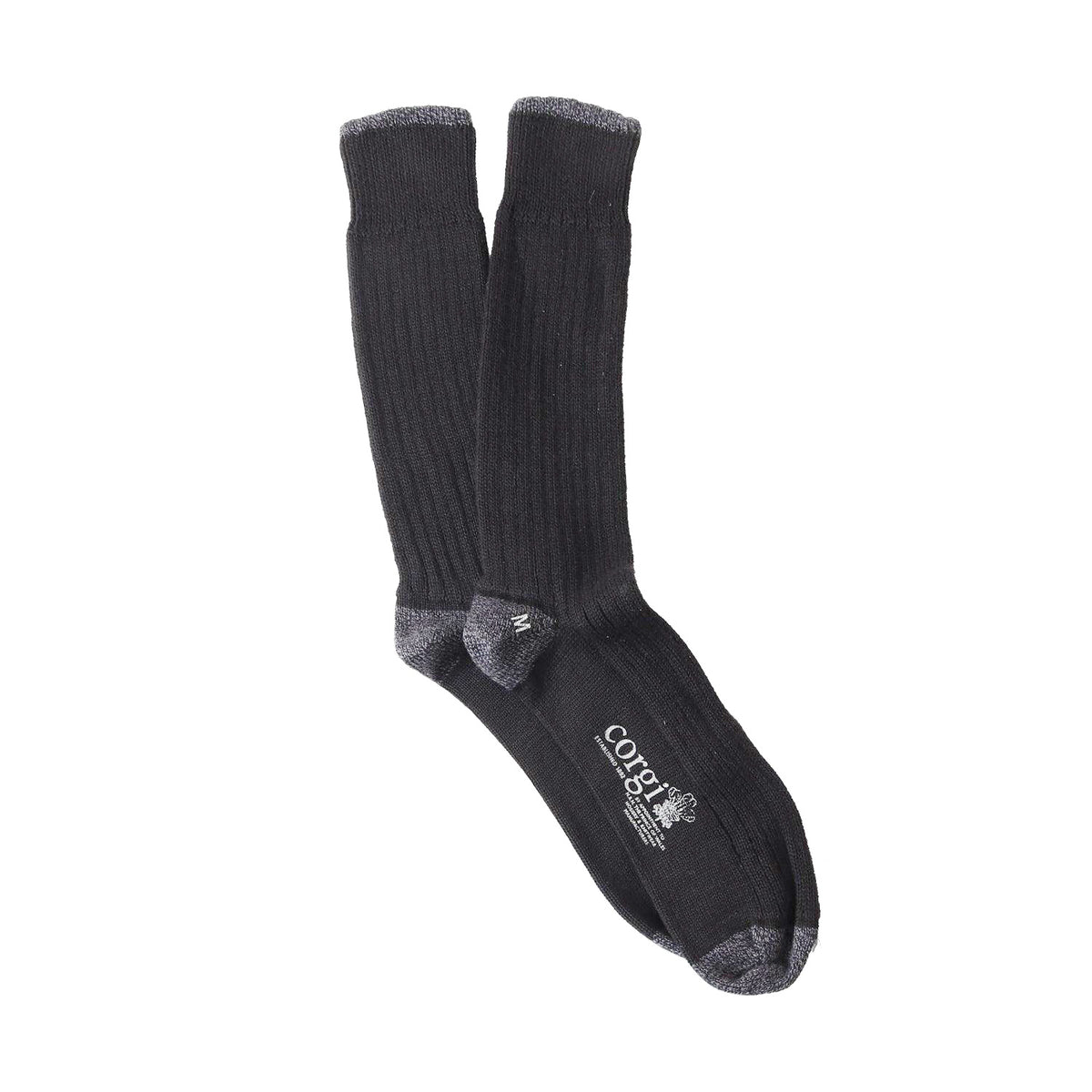 Black sock with gray accents on a white background