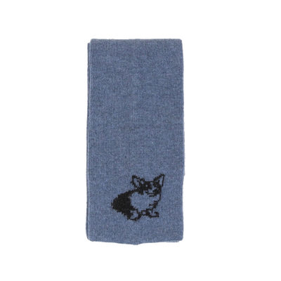 Corgi dog motif scarf in denim blue