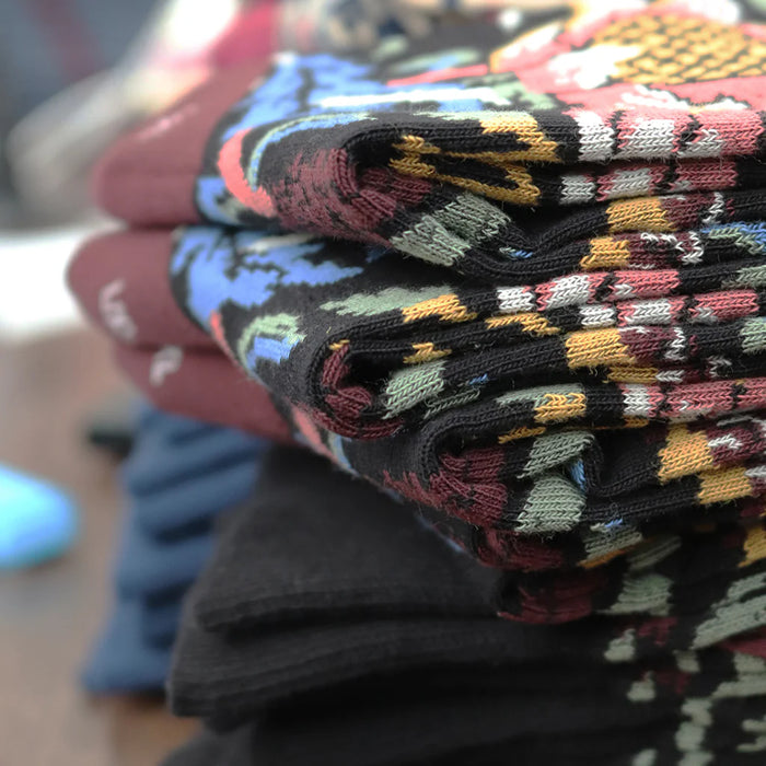 stack of socks on a factory table