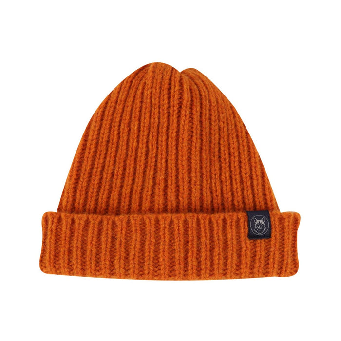 Mens orange Ribbed Knitted Shetland Wool Beanie hat