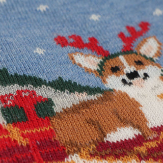 Kids Christmas Sledging Corgi Cotton Socks